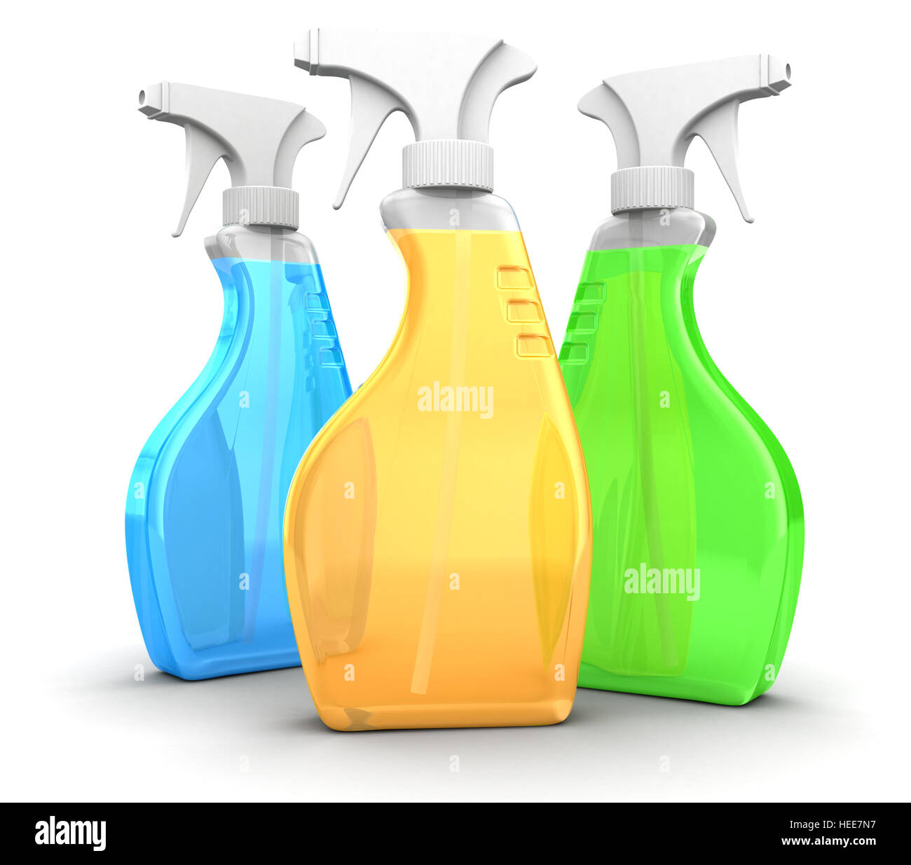 3d illustration of three spray bottles over white background Stock ...