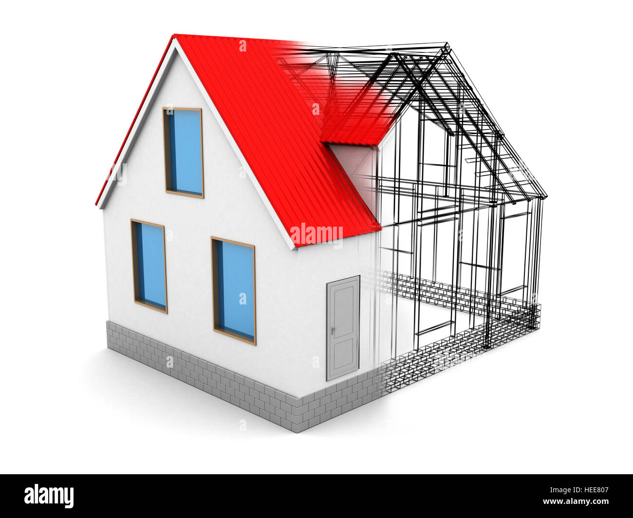 abstract 3d illustration of house design process, over white background Stock Photo