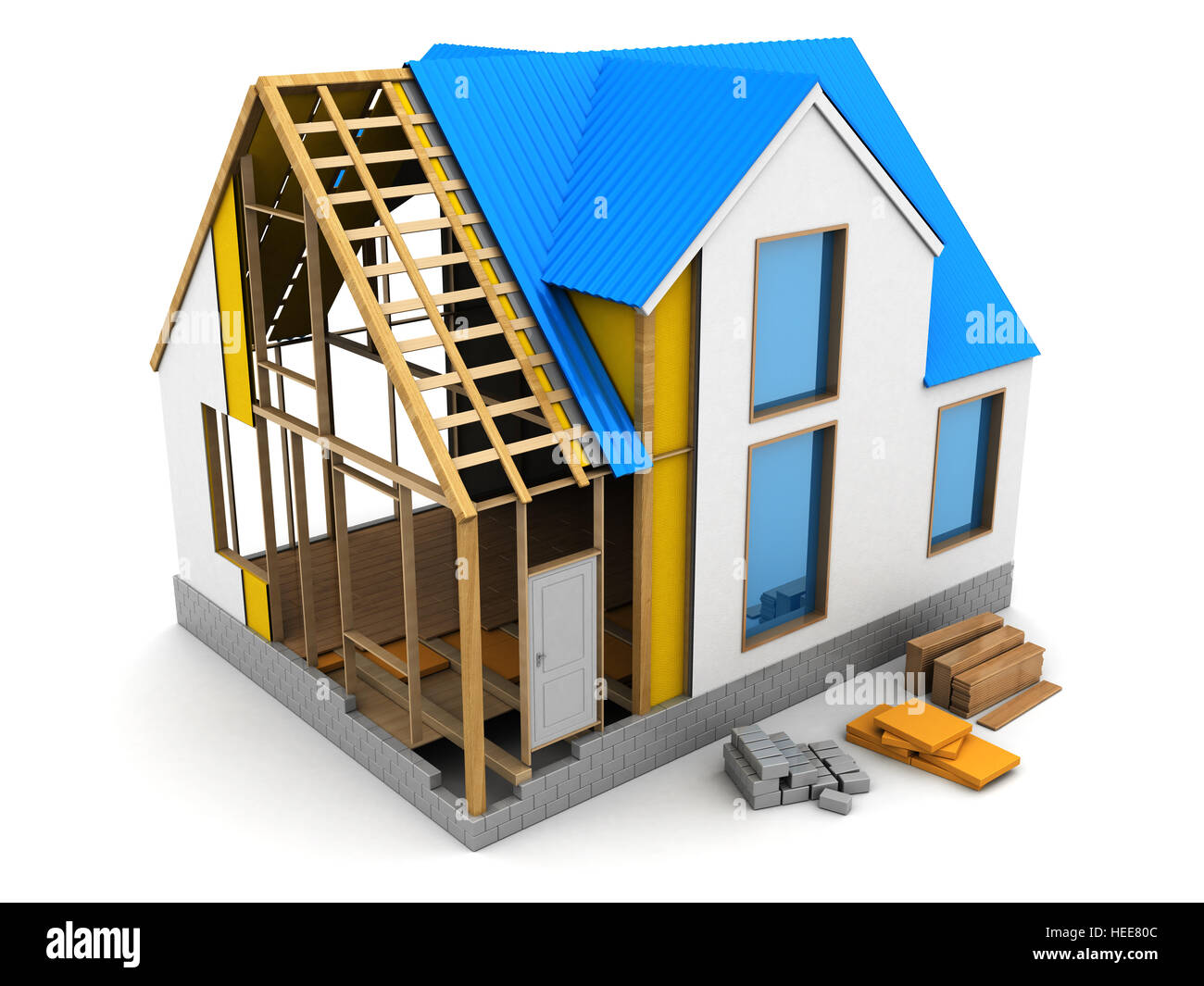 3d illustration of frame house structure design Stock Photo