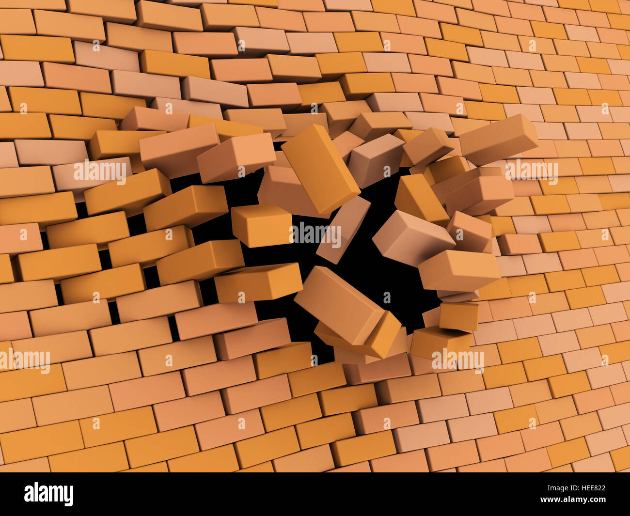 abstract 3d illustration of brick wall crash Stock Photo Alamy