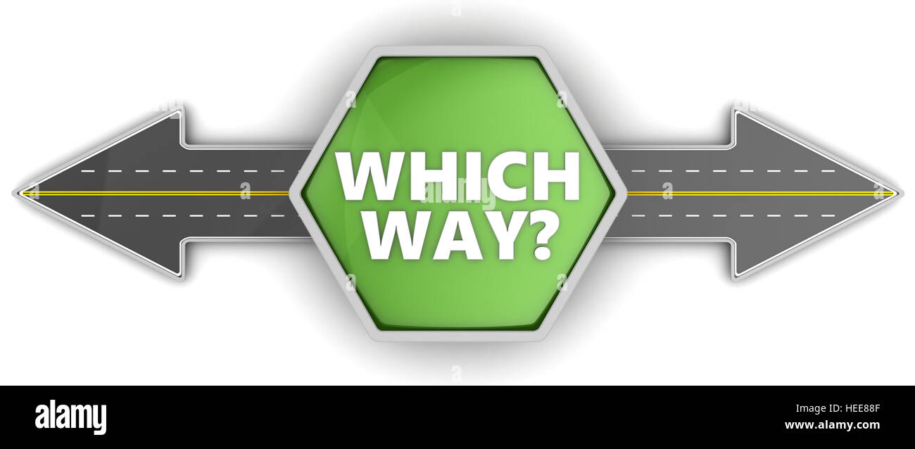 3d illustration of which way question concept Stock Photo
