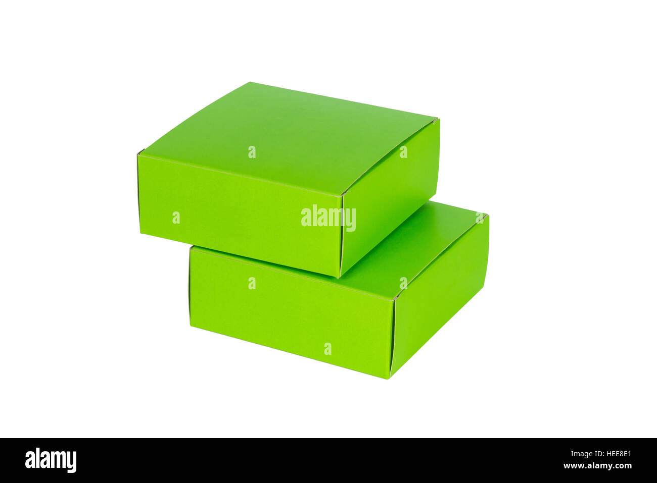 Green boxes stacked or green paper package box isolated on White