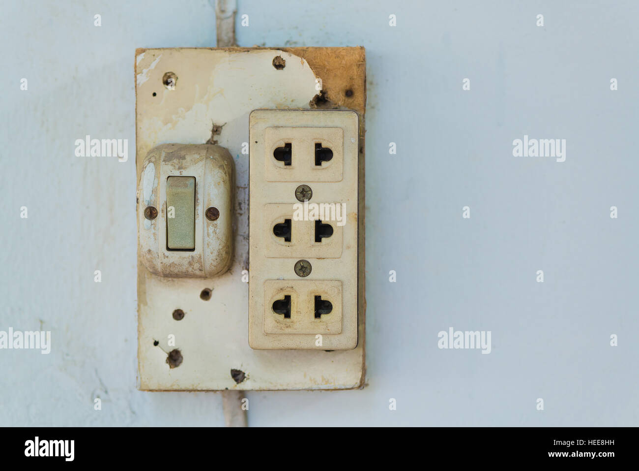 Closeup of old socket, electrical outlet, wall socket or outlet plate