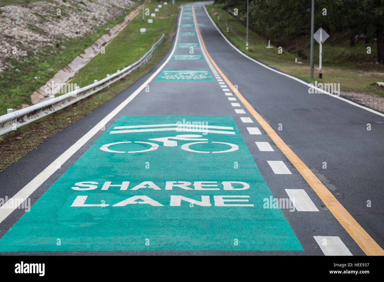 Separated of green bicycle lanes on the asphalt road Stock Photo Alamy
