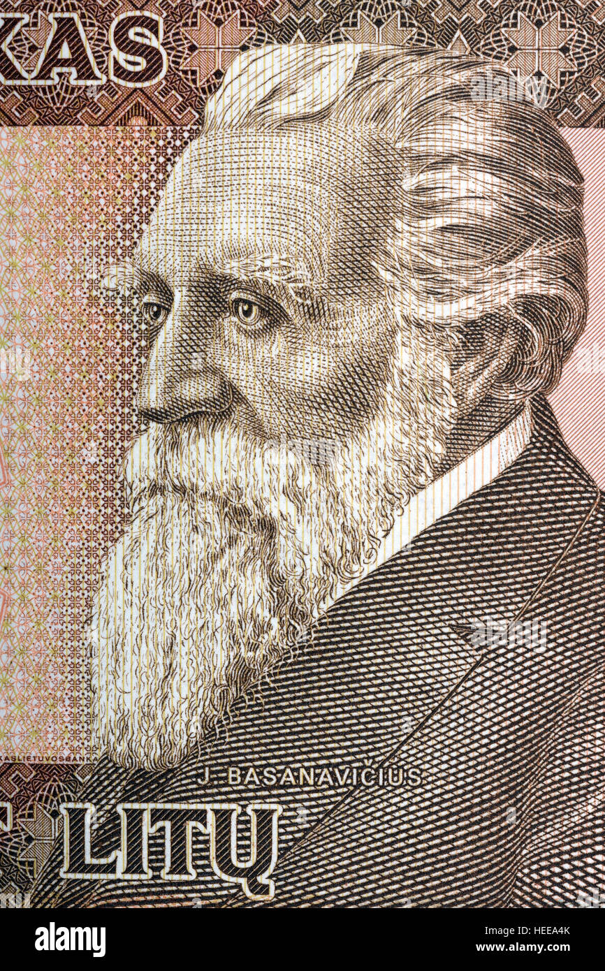 Jonas Basanavicius portrait from Lithuanian money Stock Photo