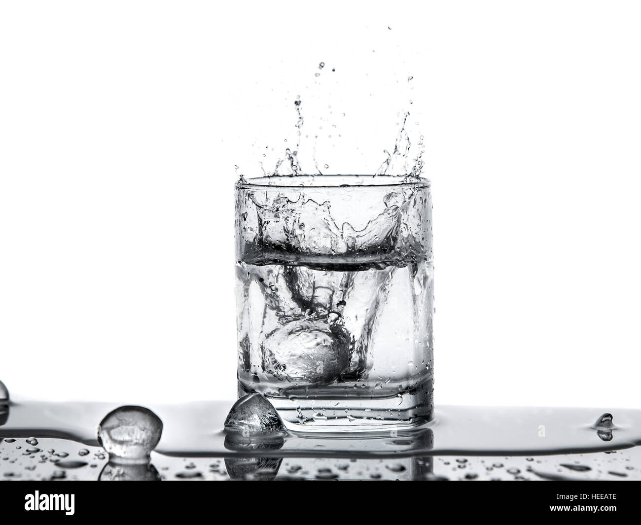 water splash with ice in glass isolated on the white background Stock Photo