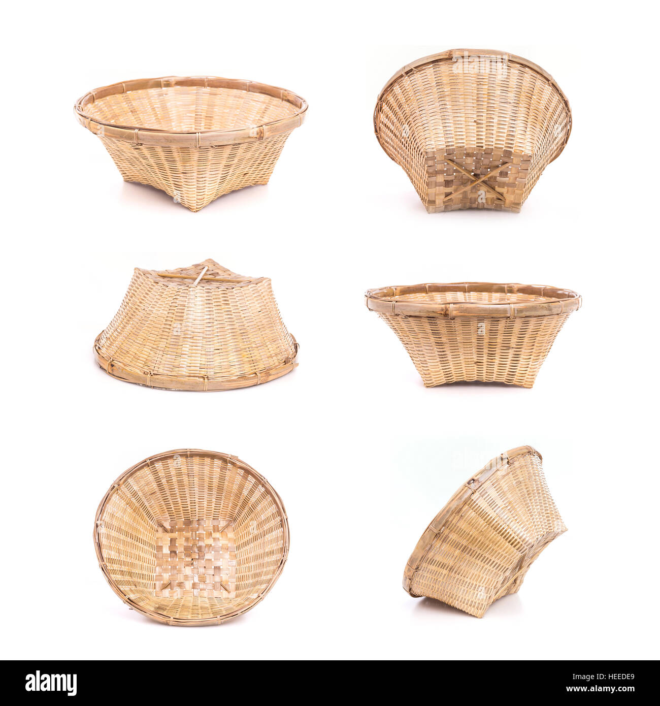 Set of Empty bamboo basket handmade isolated on white background Stock ...