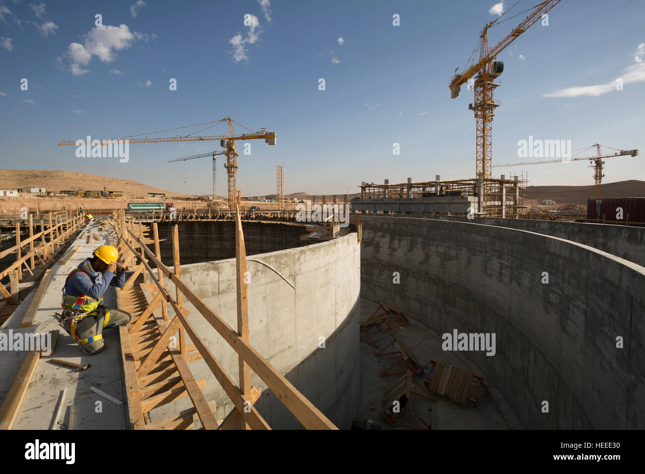 Construction of the As-Samra waste water treatment plant in Zarqa, Jordan. Stock Photo