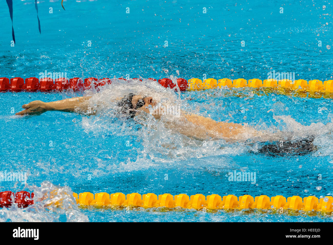 Rio de Janeiro, Brazil. 7 August 2016.  Ryan Murphy (USA) competing in the men's 100m backstroke semi final at the 2016 Olympic Summer Games. ©Paul J. Stock Photo