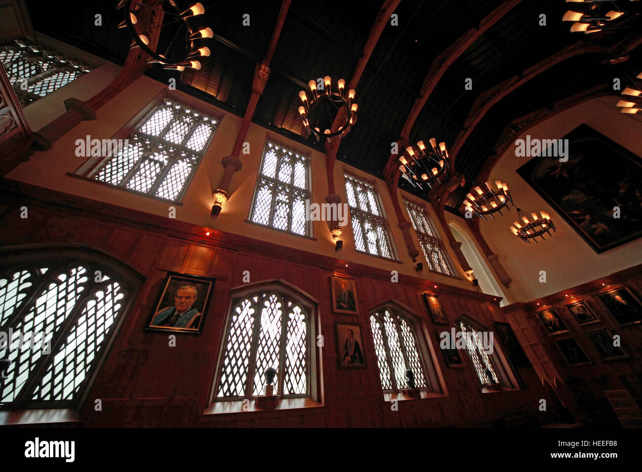 Queens University Belfast grand hall with paintings, Northern Ireland, UK Stock Photo