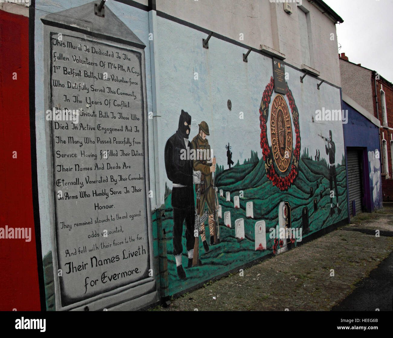Belfast Unionist,UVF  Loyalist Murals,For God and Ulster,No 4 Pltn Stock Photo