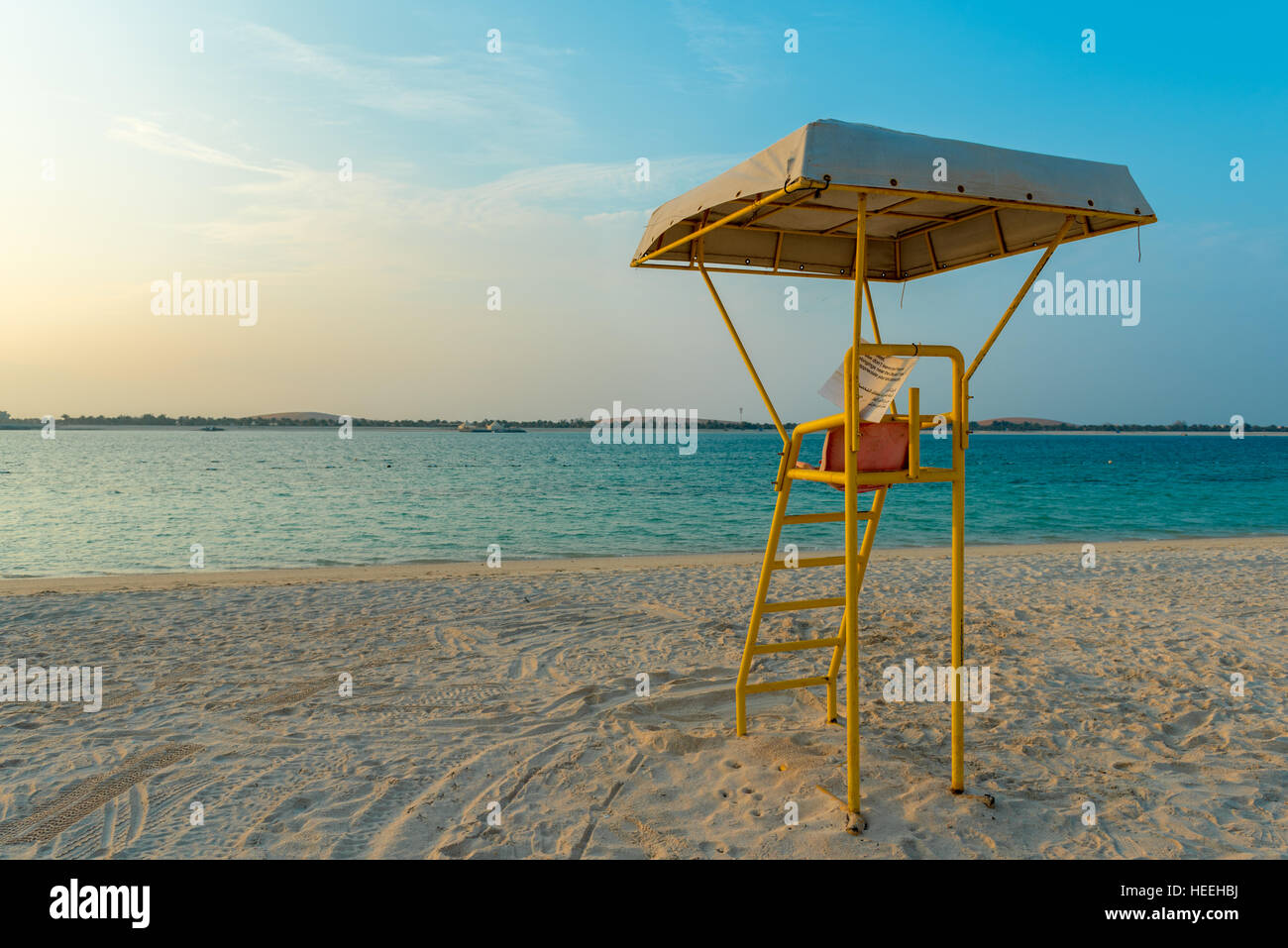 Life guard station on an Abu Dhabi beach in late afternoon Stock Photo
