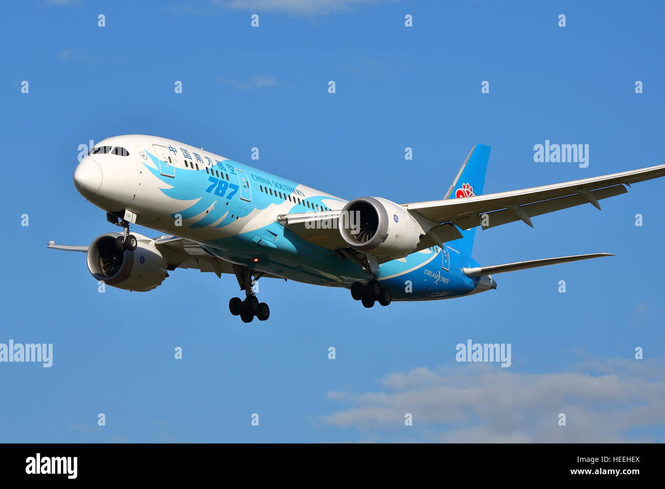 China Southern Airlines Boeing 787-8 Dreamliner B-2733  landing at London Heathrow Airport, UK Stock Photo