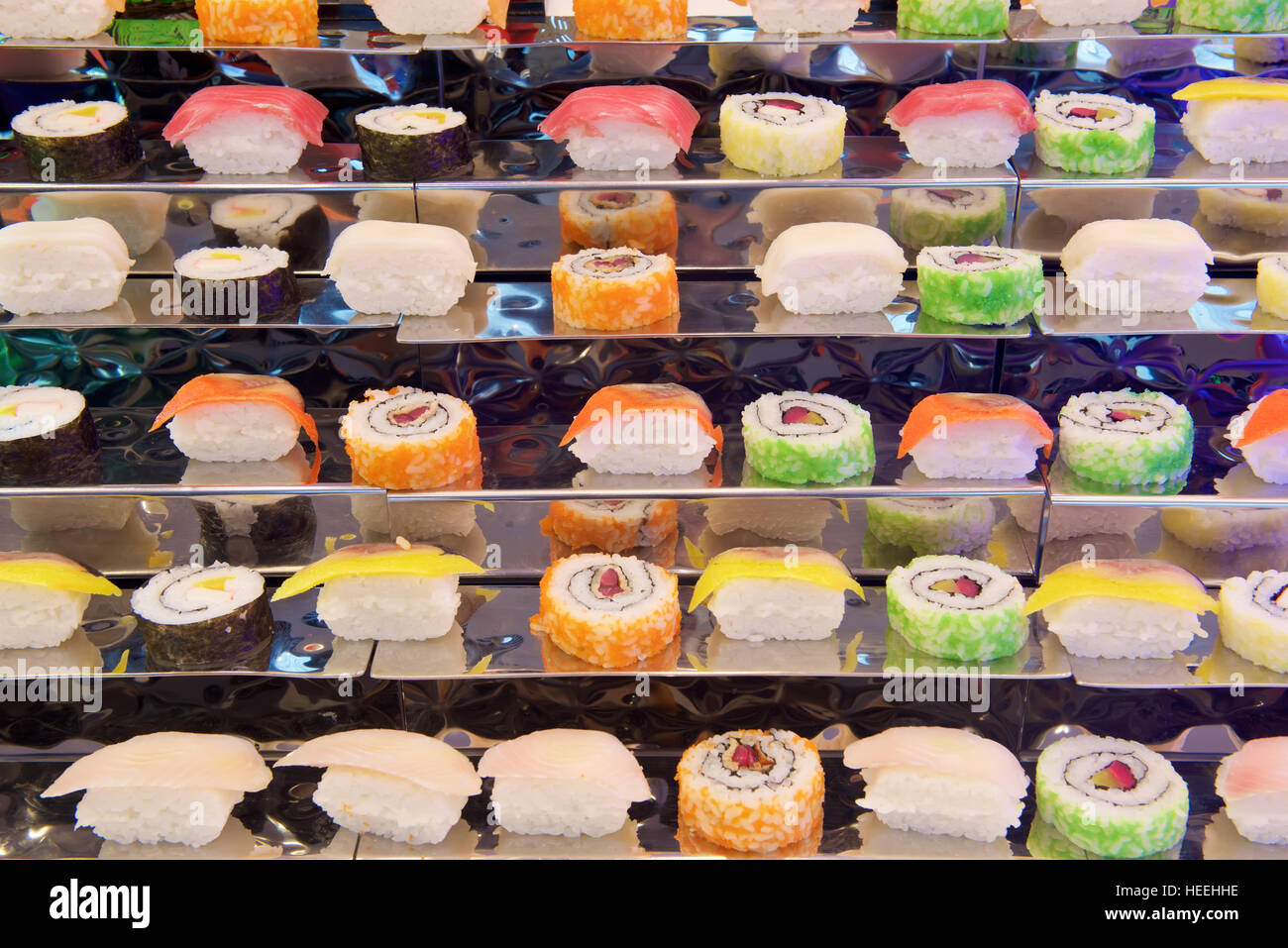 Assorted Sushi rolls in buffet restaurant Stock Photo Alamy