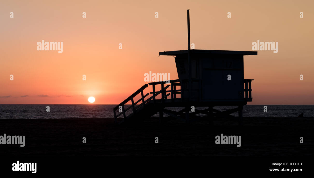 Lifeguard hut on Santa Monica beach in California Stock Photo