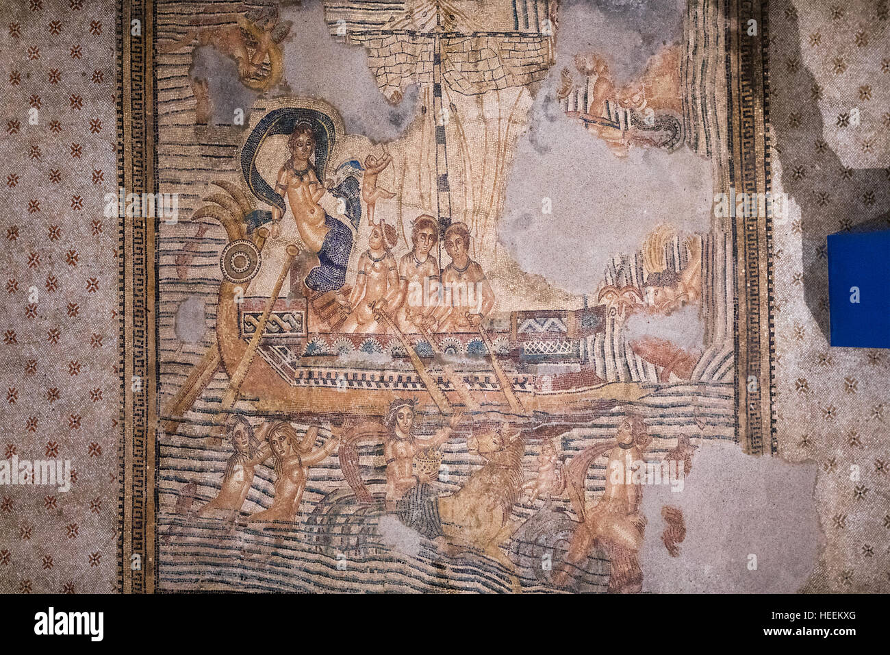 The Voyage of Venus, Roman mosaic from Volubilis, Museum of Moroccan Arts and Antiquities, Tangier, Morocco Stock Photo