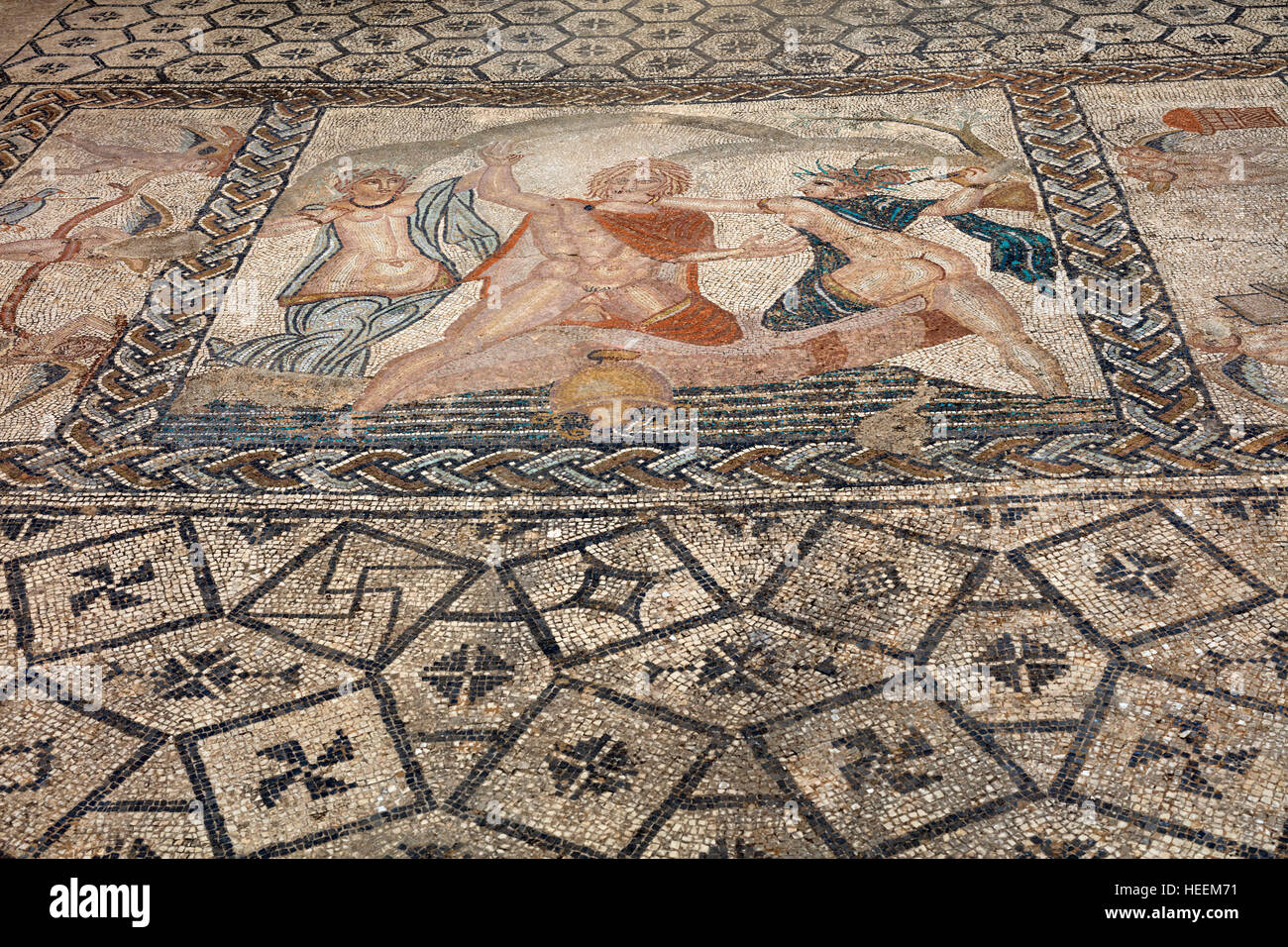 Floor mosaic, Roman ruins, Volubilis, Morocco Stock Photo