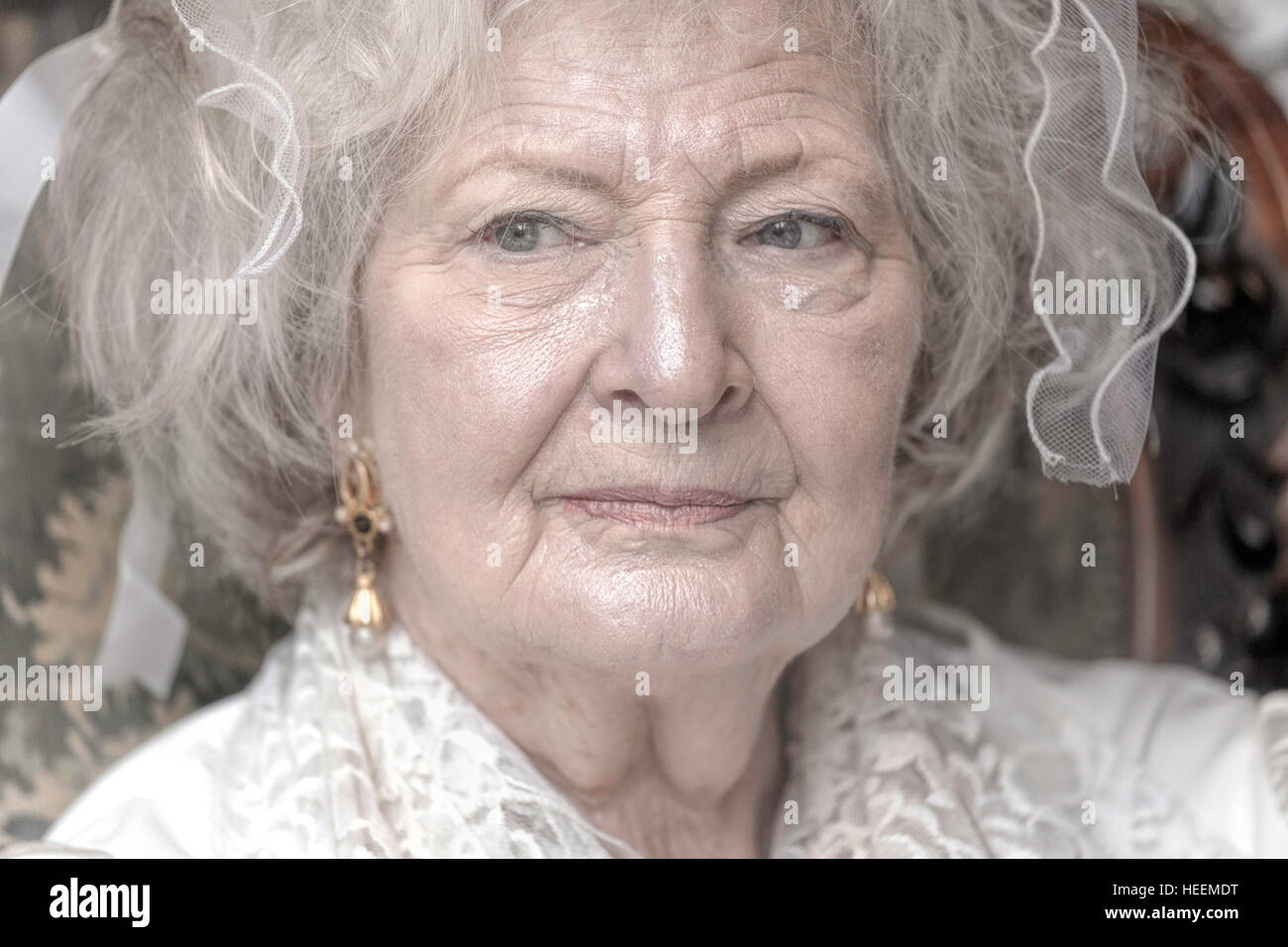 Miss Havisham, a character in the Charles Dickens novel ''Great Expectations'' at the Deventer Dickens Festival, Netherlands. Stock Photo