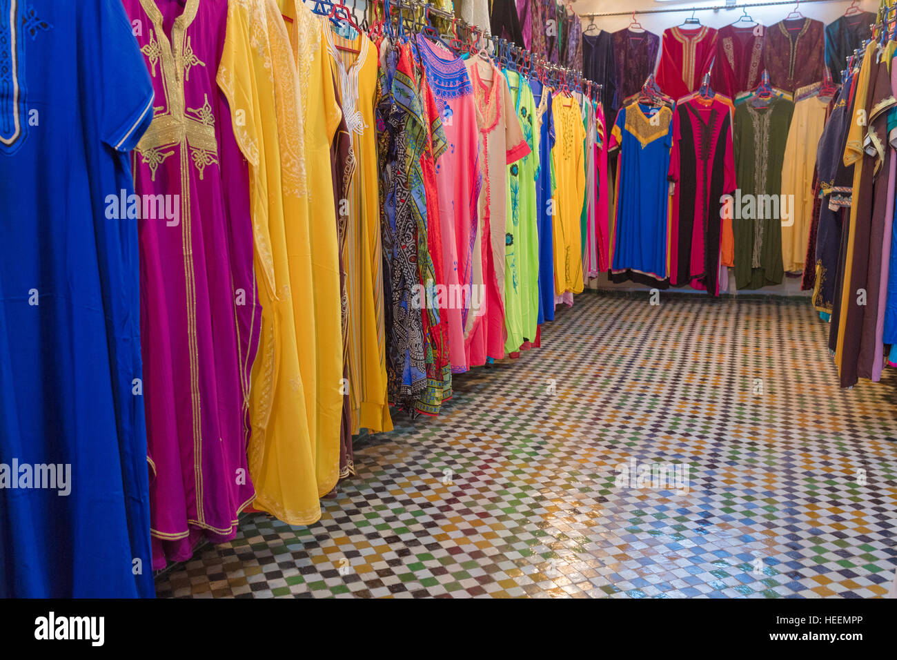 Textile shop, Fes, Morocco Stock Photo