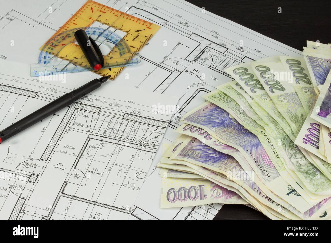 Desk project supervisor. Plans of building. Architectural project ...