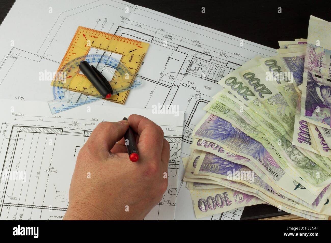 Desk project supervisor. Plans of building. Architectural project ...