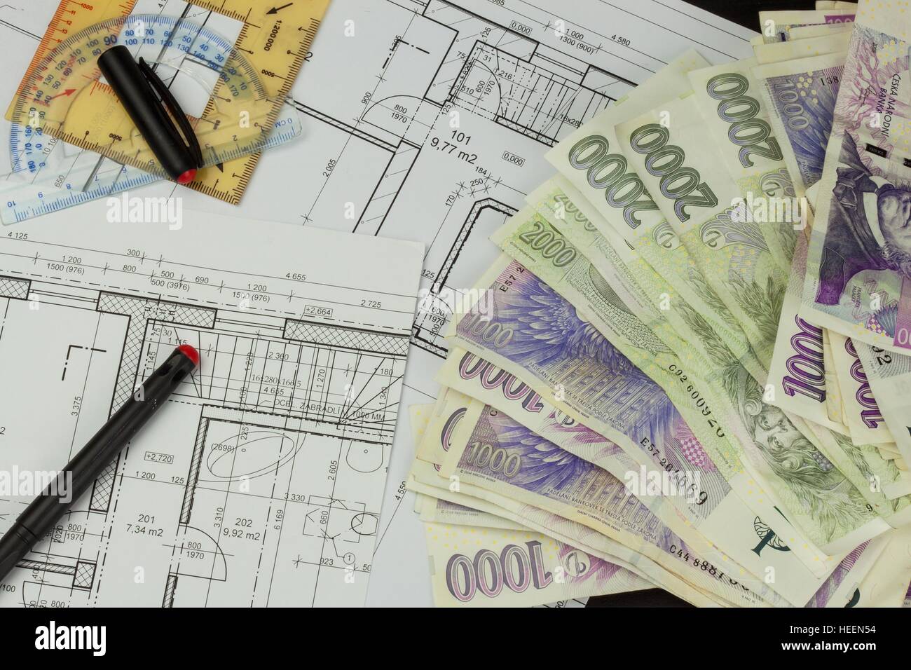 Desk project supervisor. Plans of building. Architectural project ...