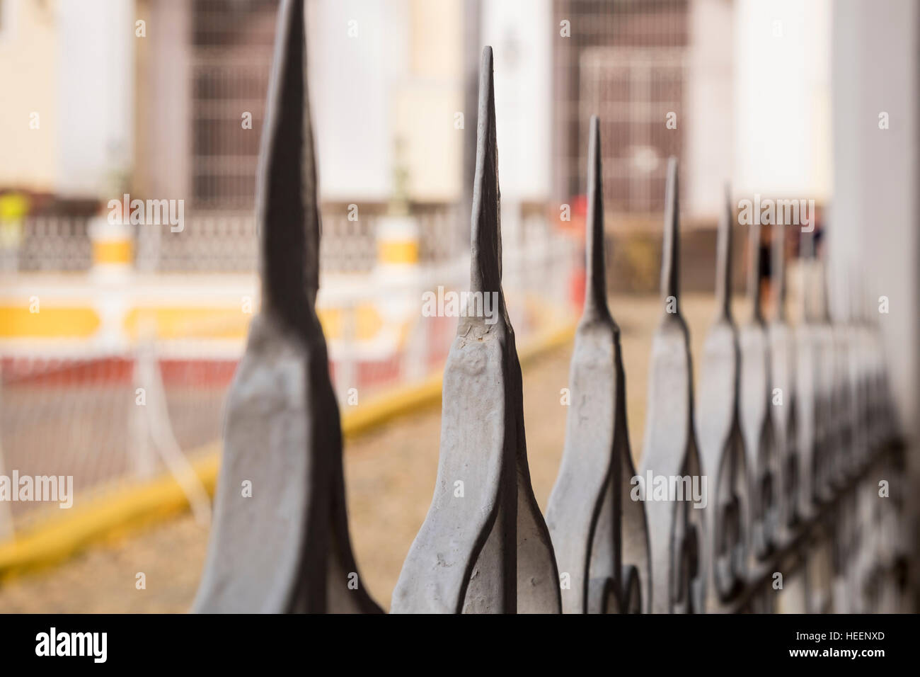Detail of wrought iron railings in the Plaza Mayor, Trinidad, Cuba Stock Photo