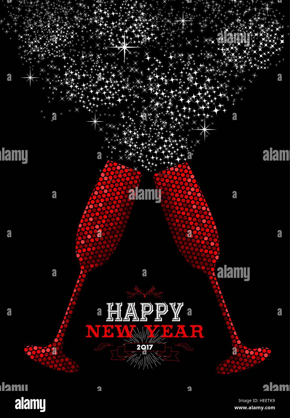 Happy New Year 2017 luxury red celebration toast in mosaic style. Ideal for holiday card or elegant party invitation. EPS10 vector. Stock Vector