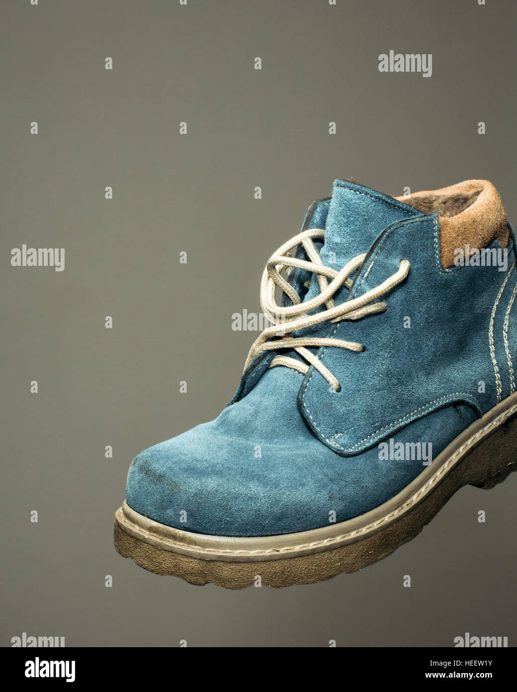 Blue nubuck leather waterproof boot with white laces Stock Photo Alamy