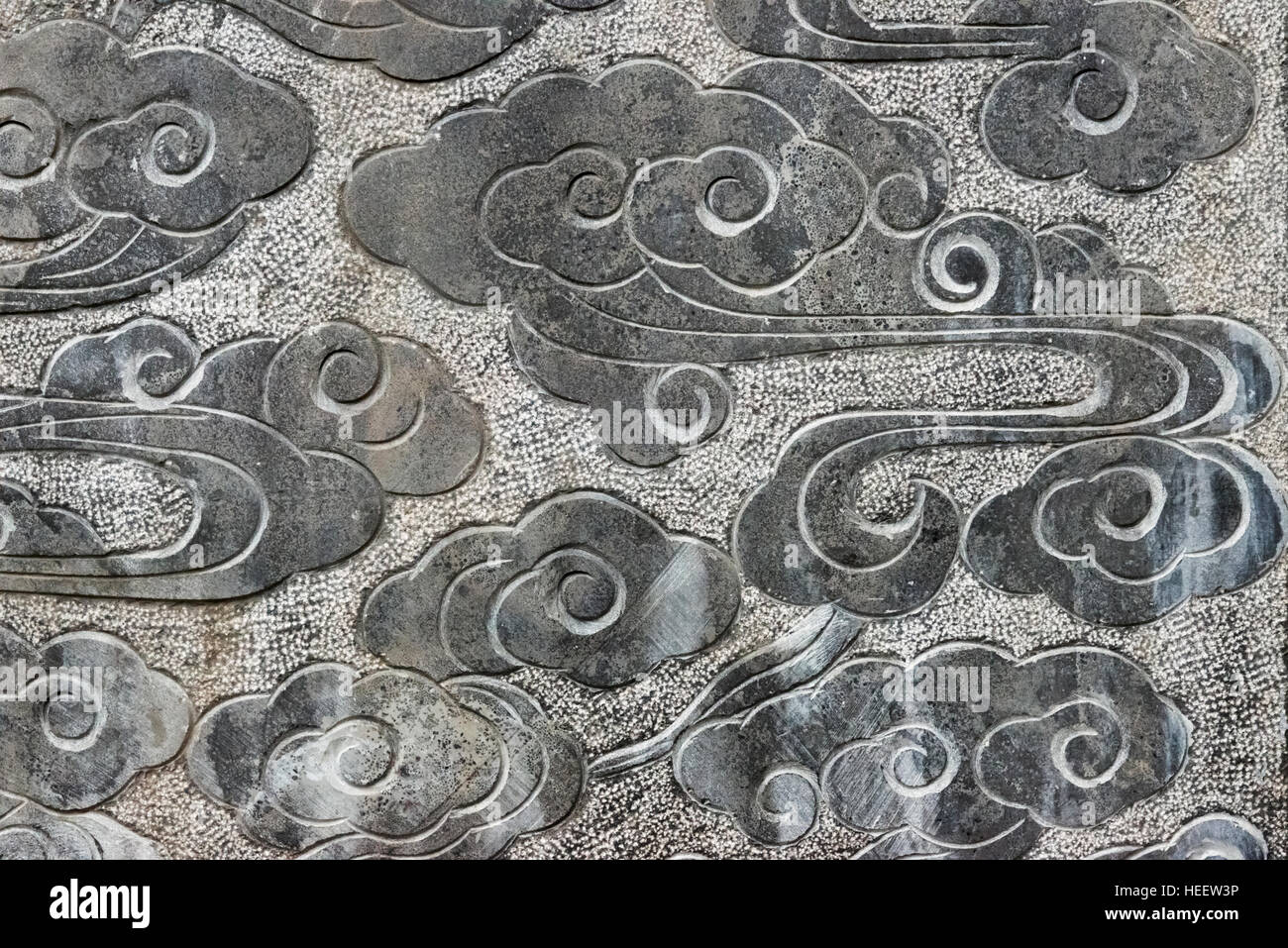Stone carving of clouds, Taierzhuang Ancient Town, Shandong Province, China Stock Photo