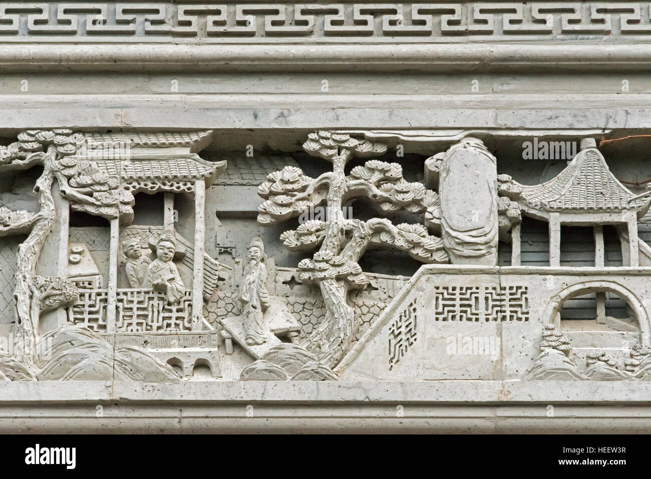 Brick carving on traditional house, Taierzhuang Ancient Town, Shandong Province, China Stock Photo