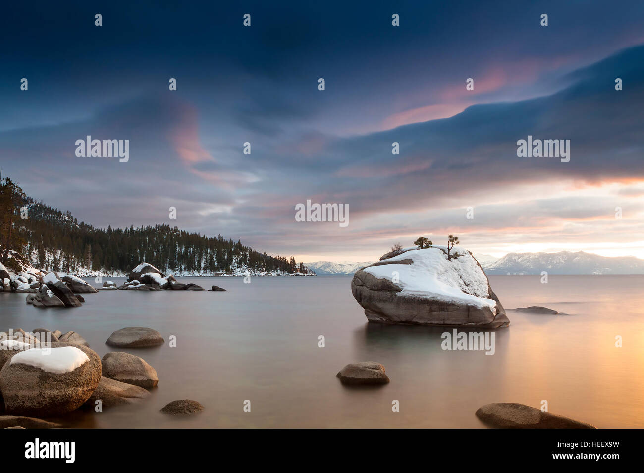 Bonsai Rock Sunset Lake Tahoe Stock Photo