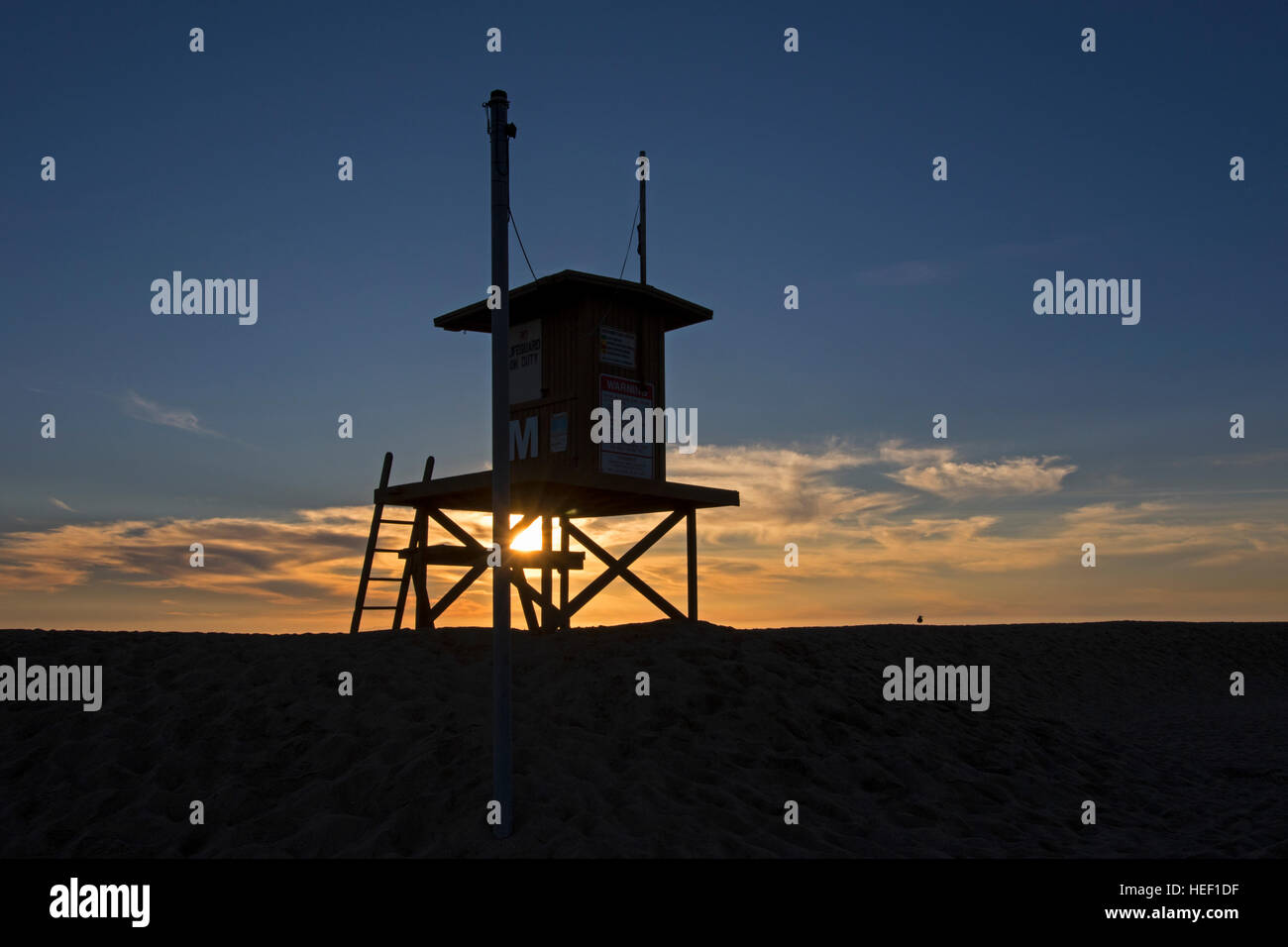 Beach life guard station at dusk in Southern California Stock Photo