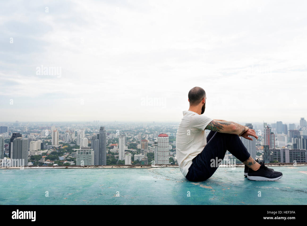 Man Sitting Rest Rooftop Concept Stock Photo - Alamy