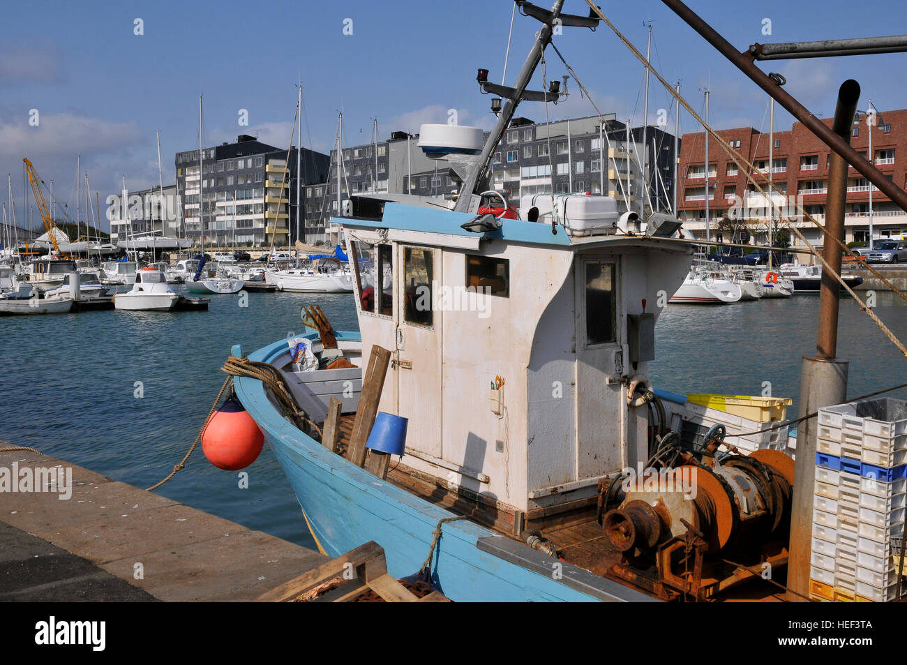Fishing boat in the Port of Courseulles sur Mer in the Calvados department in the Basse-Normandie region in northern France Stock Photo