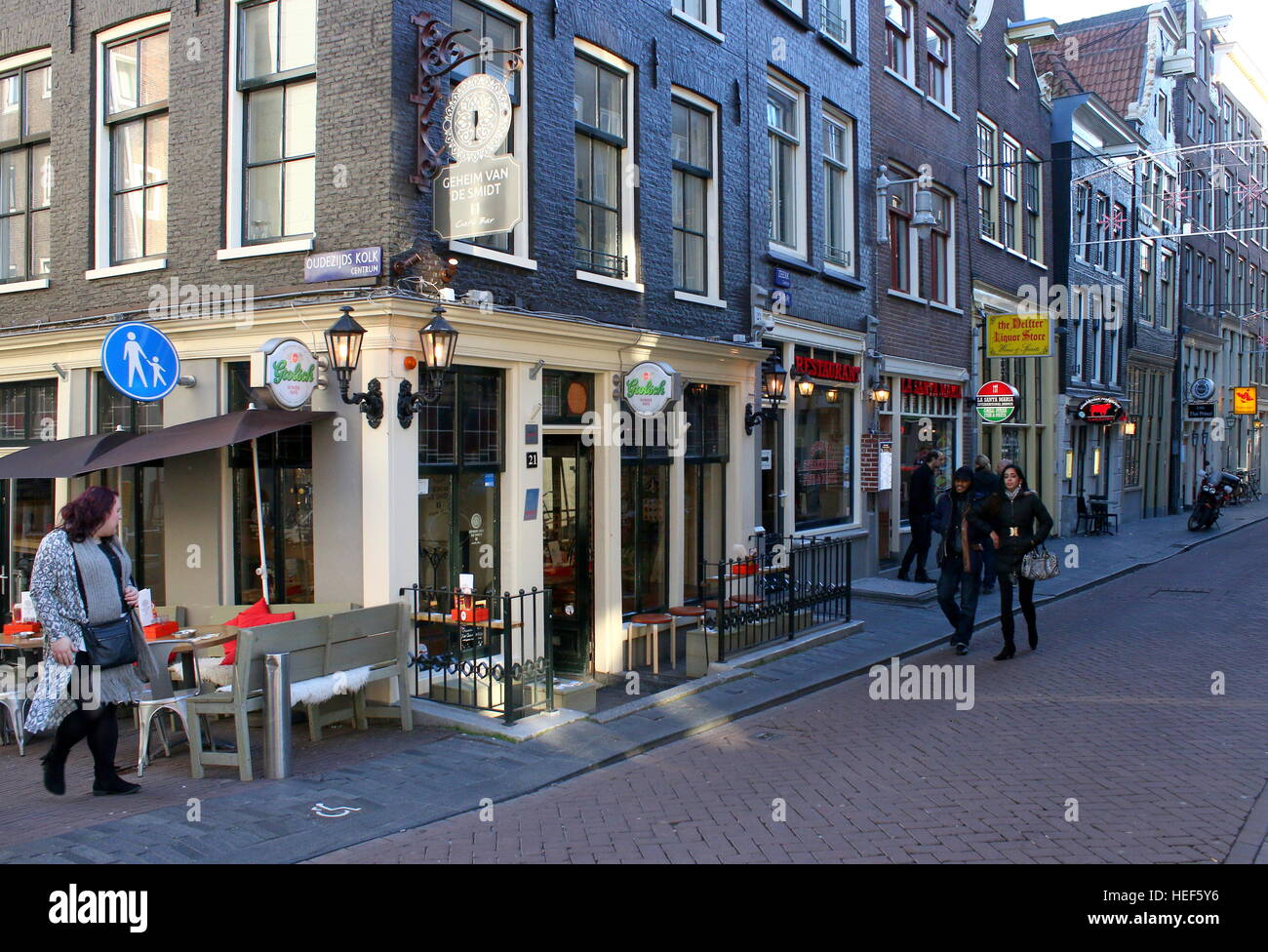 Zeedijk Area, Old Nautical Quarter in Amsterdam, Netherlands. Bordering on De Wallen red light district, aka Amsterdam Chinatown Stock Photo