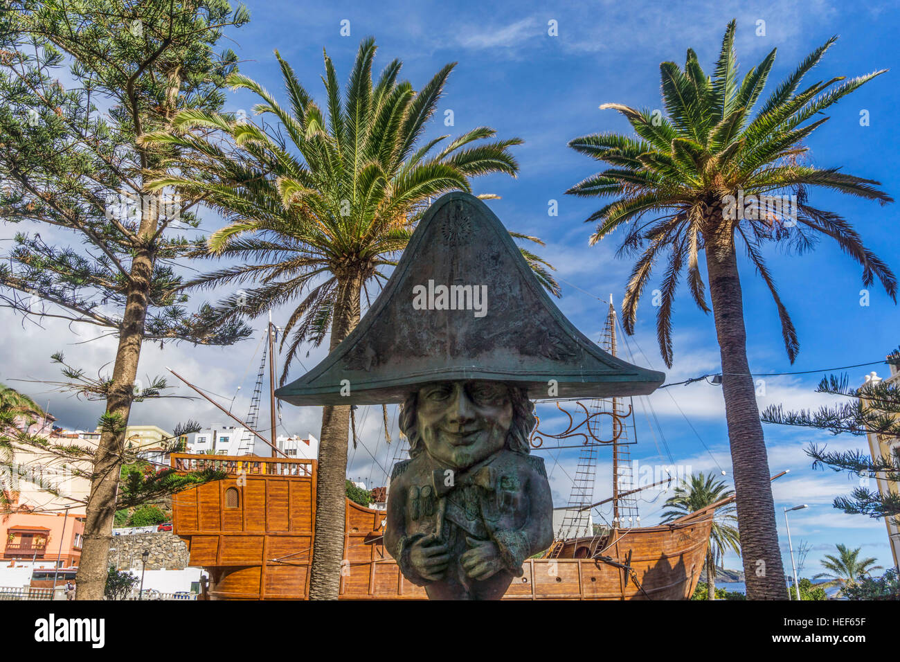 Enano de la Virgen sculpture and Naval Museum.Plaza de la Alameda,Santa Cruz, La Palma, Canary Islands, Spain Stock Photo