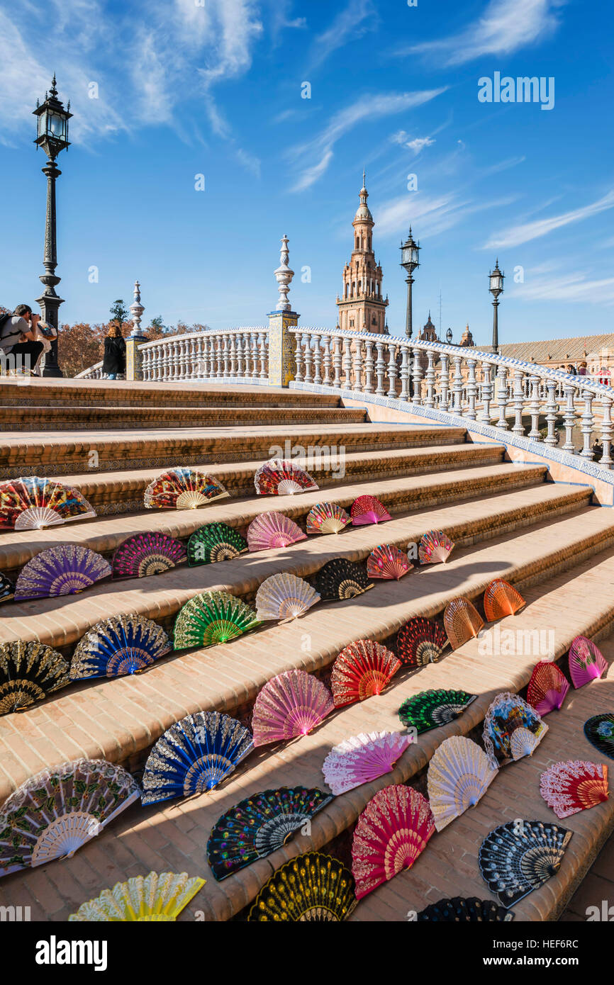 Placa de Espana, spanish square, bridge covered with fans,  Seville, Andalusia, Spain,   La Palma, Canary Islands, Spain Stock Photo