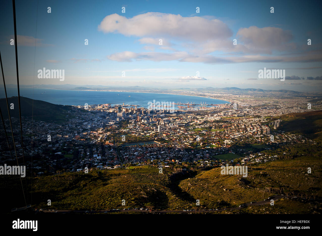 in south africa cape town city skyline from table mountain sky ocean ...