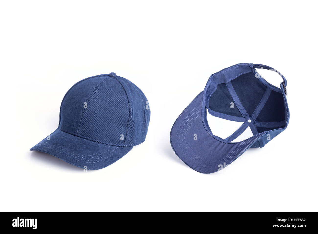 Close up new blue baseball hat isolated on white background Stock Photo