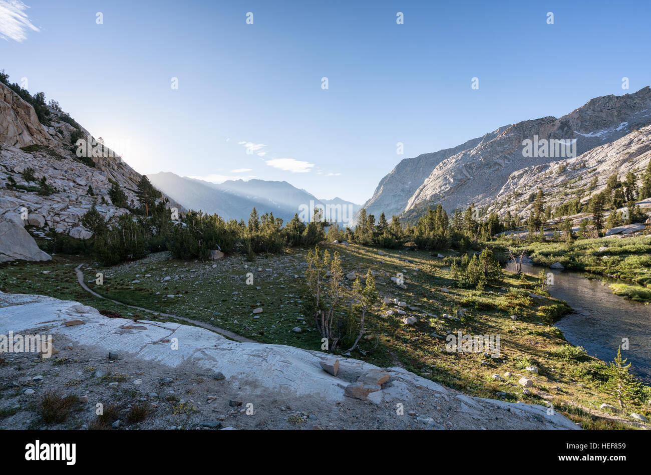 Dawn on the John Muir Trail, Kings Canyon National Park, California, United States of America, North America Stock Photo