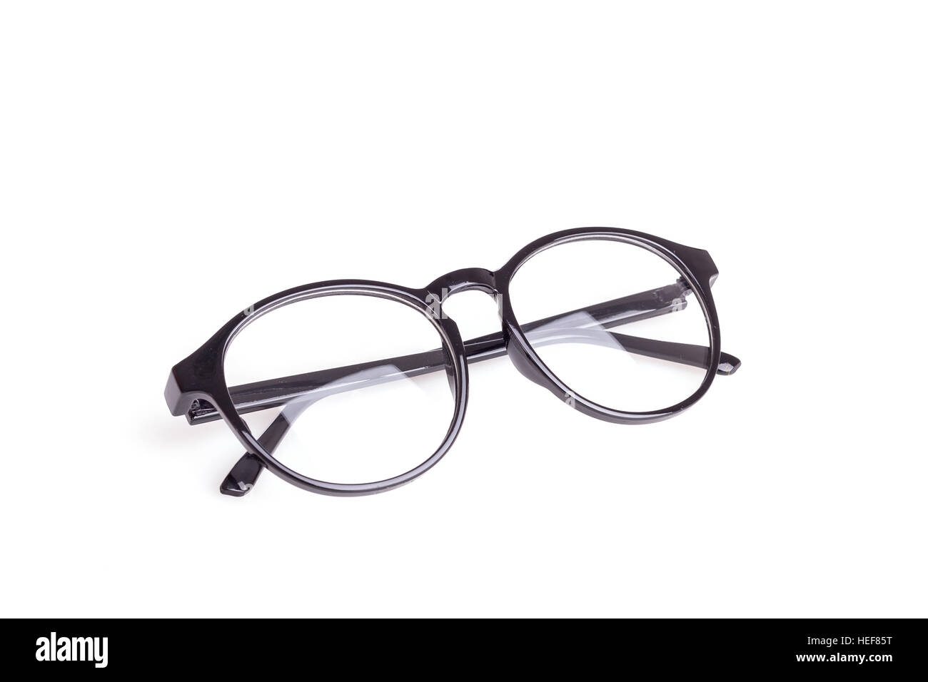 Close up black eye glasses isolated on white background Stock Photo