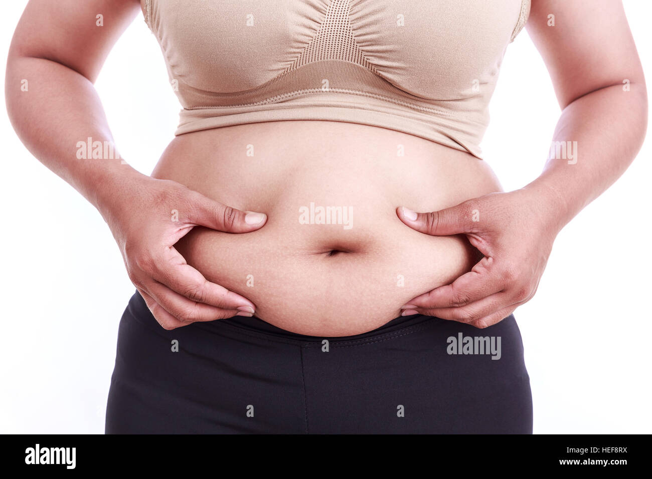 Portrait of fat woman isolated on white background : Fat and Healthy concept Stock Photo
