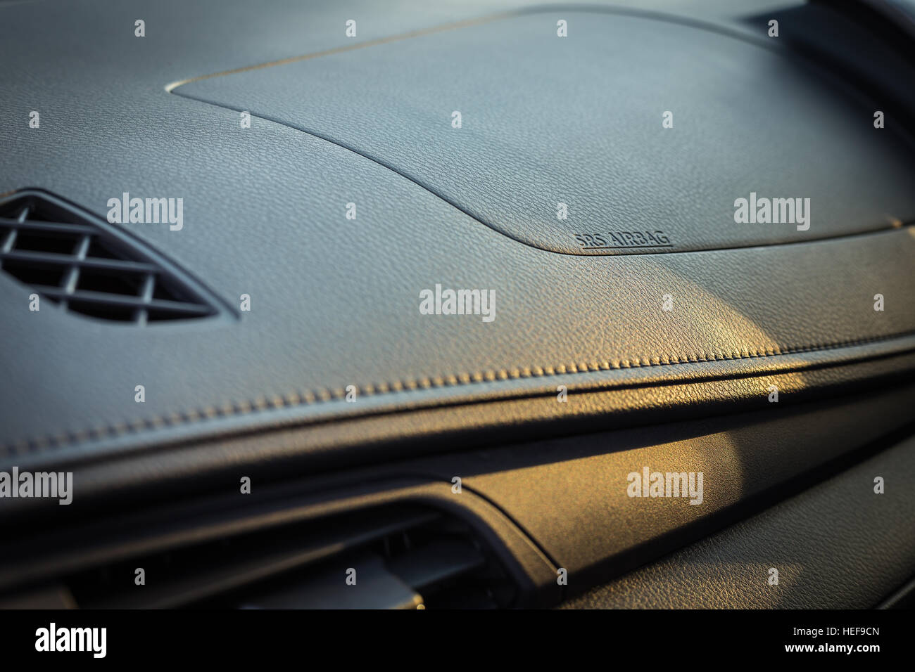 Detail of new modern car interior, Focus on airbag Stock Photo