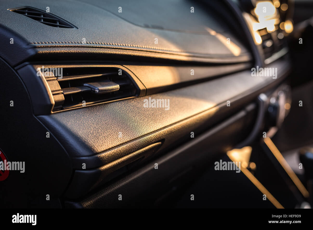 Detail of new modern car interior, Focus on air-con Stock Photo