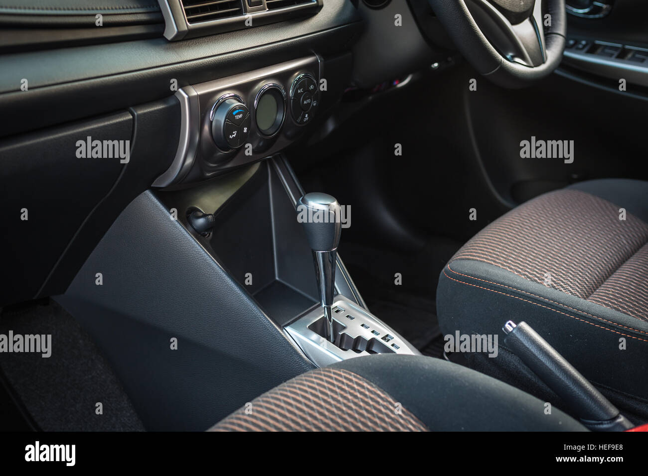Detail of new modern car interior, Focus on gear Stock Photo