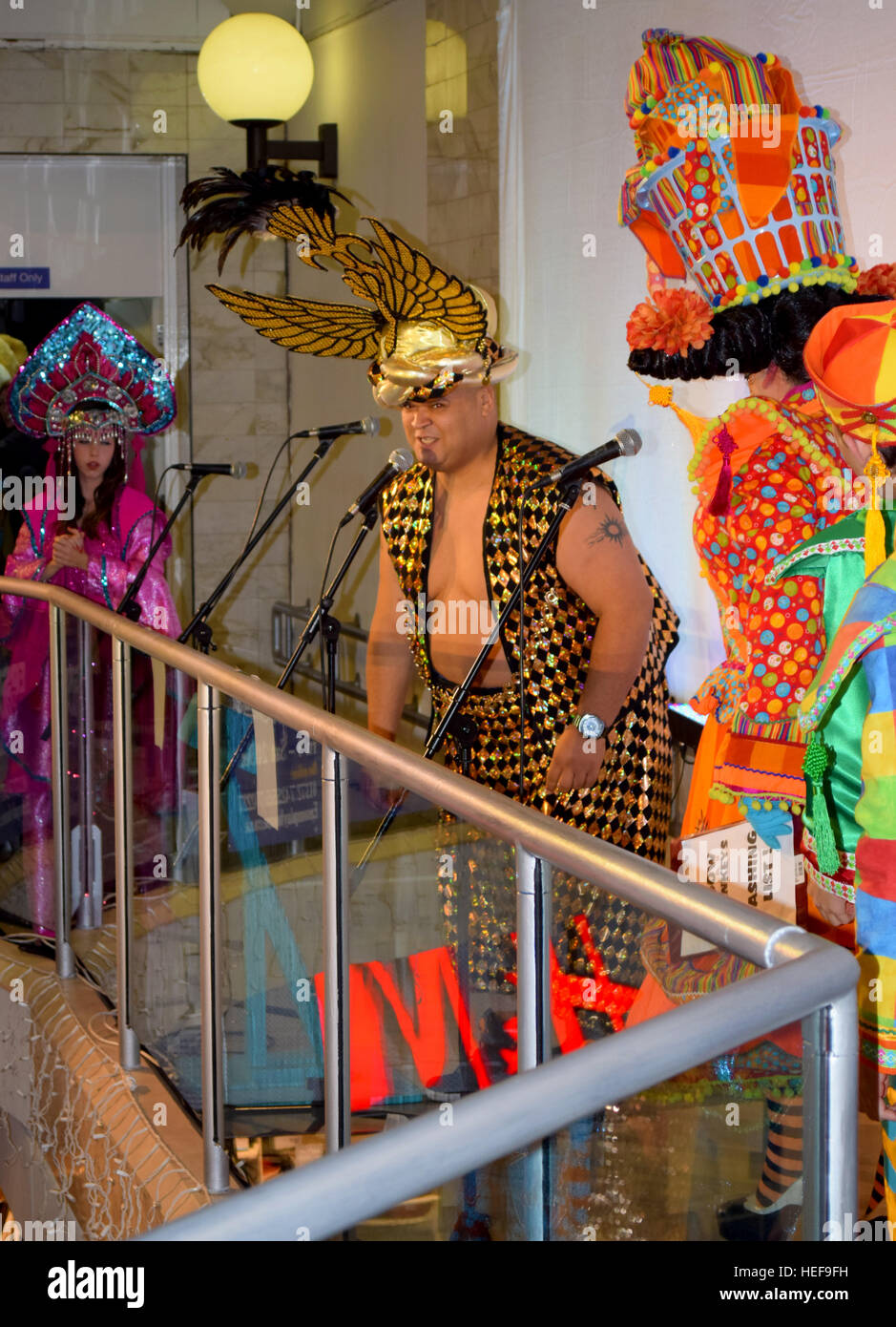 Heavy D and the cast of Epsom Playhouse Panto Aladdin switch on the
