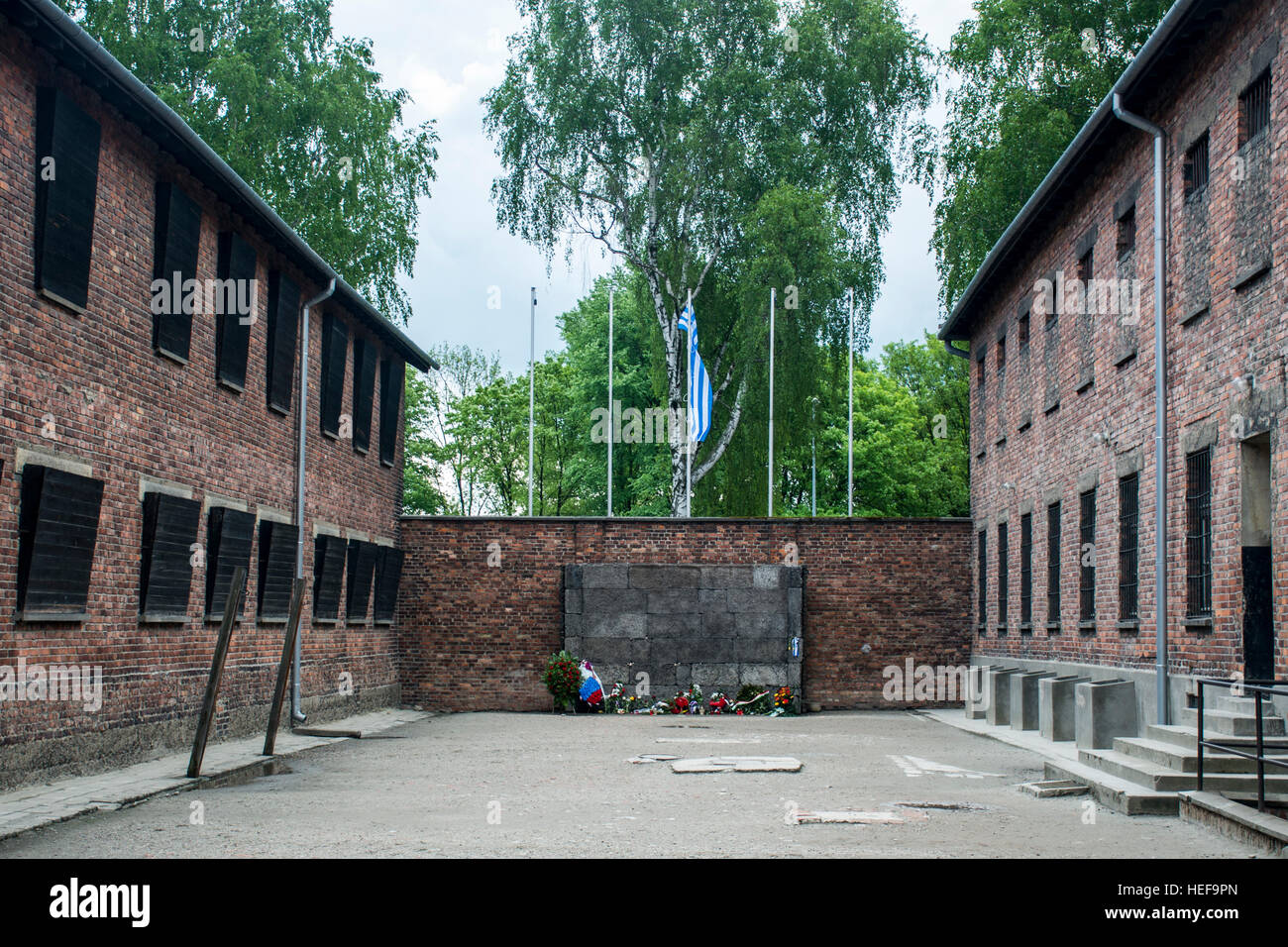 Block 10 execution wall at concentration camp Auschwitz Birkenau KZ Poland Stock Photo