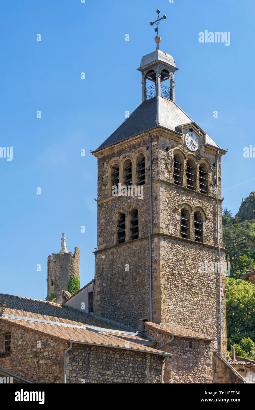 Collegiate Saint Julien Church with the Tour de l’Hôpital tower behind in medieval Tournon-sur-Rhône, Ardèche, France Stock Photo