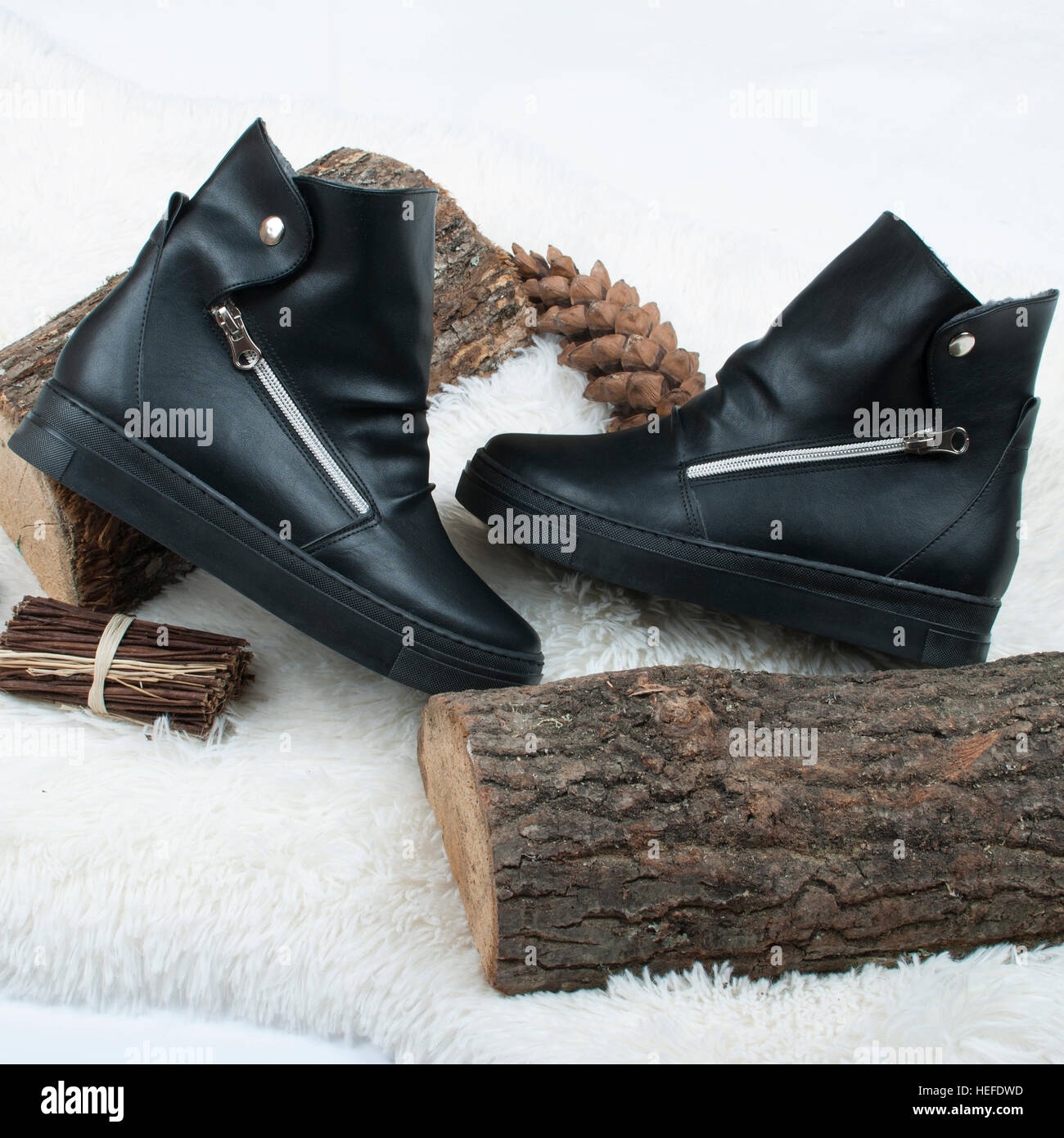 black female boots Stock Photo